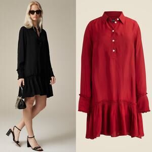J.Crew Amelia Popover Shirtdress Drapey Viscose Twill Burgundy Ruffle Small NWT